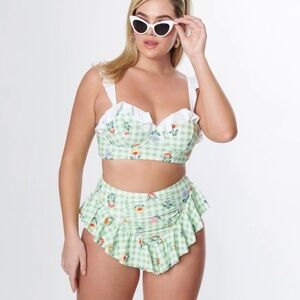 UNIQUE VINTAGE SWIM:  NWT SZ 14 Plus Size Gingham Floral Bikini